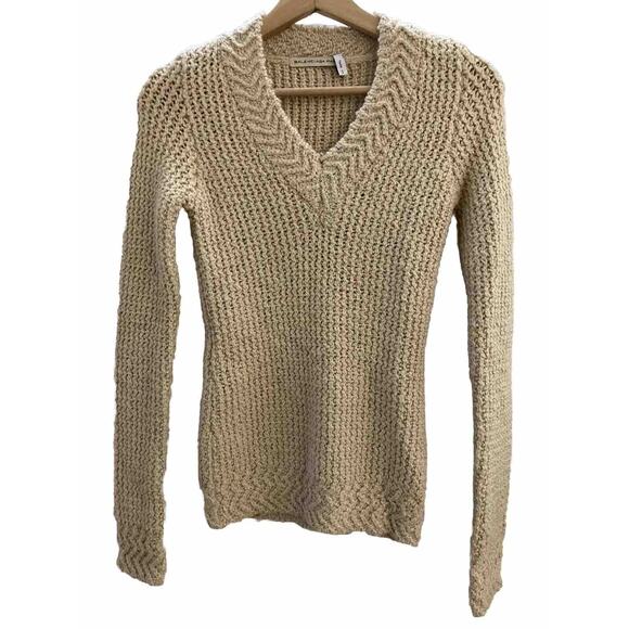 Balenciaga Paris Cable Knit V Neck Fitted Sweater Womens Small